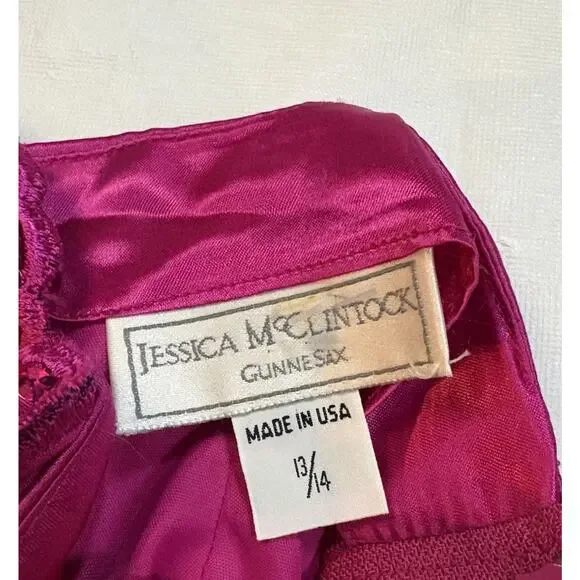 VTG 90s Hot Pink Sequined Embroidered Satin Bubble Hem Mini Party Dress 13/14 - Picture 6 of 7